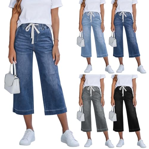 Générique Jean Femme Taille Elastique Jeans Baggy Femme 7/8 Jean Coupe Droite Pantalon Streetwear Jeanfemme Ensemble Pantalon Grande Taille éTé Style...