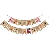 SWYOUN Burlap Happy Labor Day Banner with Grill BBQ Theme Party Supplies Labor Day Party Garland Decoration