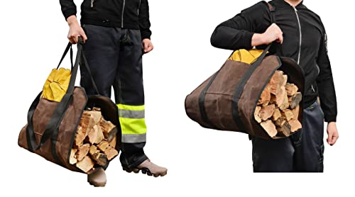 Firewood Carrier, Log Carrier For Firewood With Leather Working Gloves, Heavy Duty Waxed Canvas Fireplace Log Carrier Holders For Carrying Wood Indoors & Outdoor #TOP7