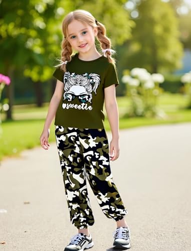 Image of Girls Clothes Cool Girl T Shirt Cargo Pants Camo Outfit | Short Sleeve, 2 Piece, School, Dance, Four Seasons, Kids Clothing Set, Size 6-14