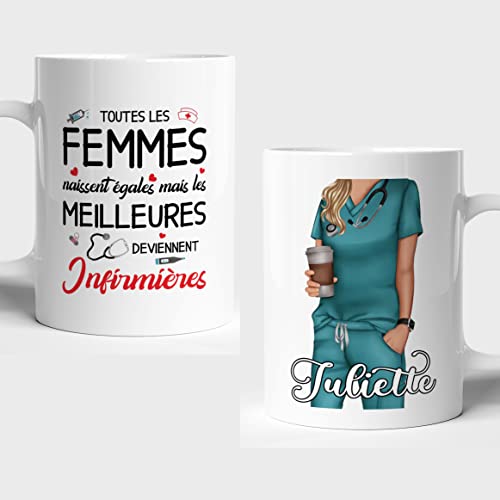 Lalasol Tasse A Café Ou Thé - Mug Message Meilleur Infirmière - Cadeau Personnalisé Prénom Pour Collègue Ami Famille Anniversaire Frère Sœur Pot de Départ Noel - Original Cover