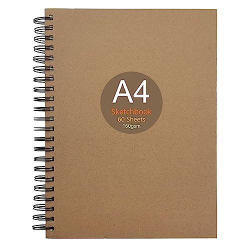 A4 Skizzenbuch, spiralförmiges gebundenes Notizbuch, Kraftabdeckung leerer Skizzenblock, leerer Seitenskizzenblock, perfekt für Reise Malerei Landschaft (A4)