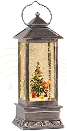 12 Inch Snow Globe Christmas, Glitter Lighted Christmas Lantern with Music, USB and Battery Operated Snow Globes Decorations Indoor for Home, Christmas Decor Gift (Christmas Tree and Gift)