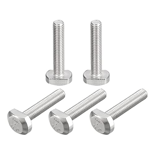 uxcell T-Slot Bolts, 5pcs M5x25mm T Slot Drop-in Stud Sliding Bolts 304 Stainless Steel T Shape Screws for T Track