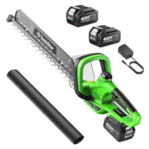 TaskStar 22" Hedge Trimmer Cordless: Rotatable Handle Electric Bush Trimmer with Debris Remover, 2x4.0Ah Rechargeable Battery, Dual-Action Blade, All-Around Trimming Shrub Hedge Clippers for Garden