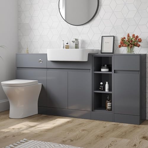 Artis Grey Gloss Toilet & Semi Recessed Basin Vanity Unit Combination with Doors & Shelves 1720mm