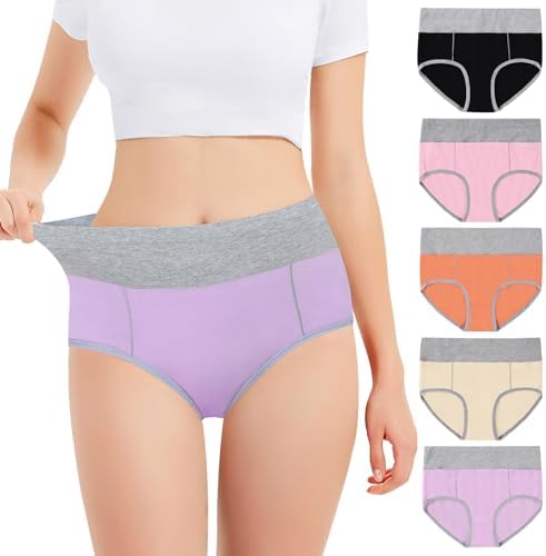 Falechay Unterhosen Damen Unterwäsche Bauchweg 5er Pack Hohe Taille Slips | Baumwolle,Stretch,Atmungsaktiv,Weich,Ohne Etikett,Mehrpack