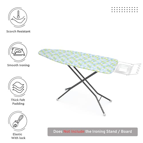 Encasa XO Ironing Board Covers (125x46 cm) Elastic Tightening with Thick 4 mm Felt Padding, Easy Fit, Scorch Resistant, Printed- Triangles Aqua - Image 2