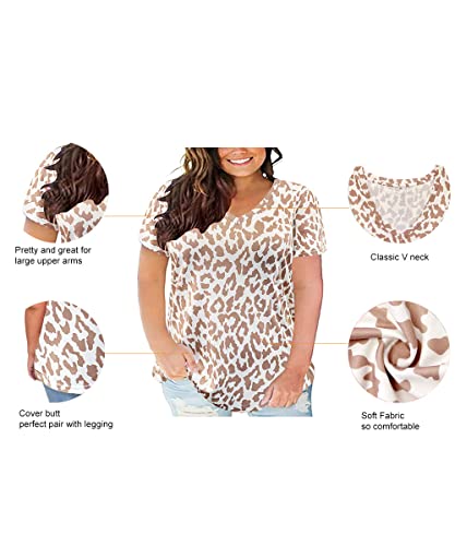 Image of RITERA Women Plus Size Tops Tie Dye V Neck Shirt Floral Camo Summer Short Sleeve Tunic Oversized Ladies Blouse XL-5XL