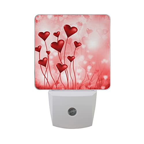 Plug In Night Light Lamp, Valentines Red Love Heart Dusk To Dawn Sensor Led Nightlight Smart Automatically Lights Bedroom, Bathroom, Kitchen, Hallway, Stairs, Energy #TOP7