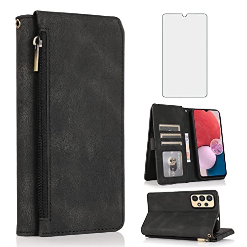 Funda tipo cartera para Samsung Galaxy A23 5G con cristal templado y tarjetero