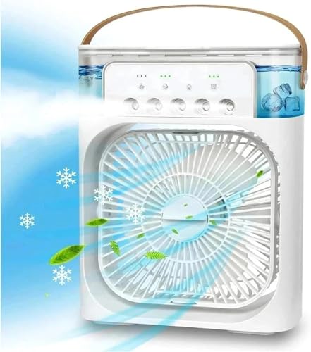 Image of Portable Air Cooler with Ice Water Tank, Personal Evaporative Cooler Fan with LED Lights and Handle