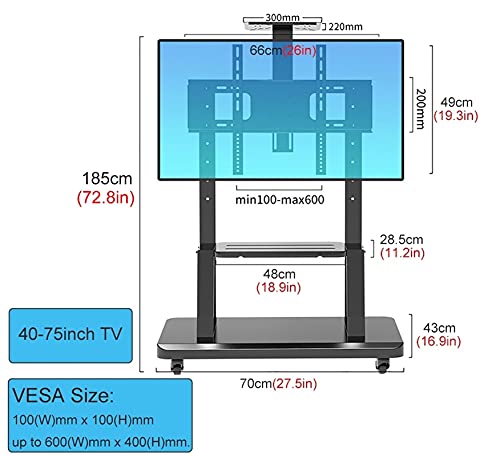 Soporte negro moderno para TV con ruedas y 2 estantes miniatura 4