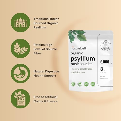 NatureBell Psyllium Husk Fiber Supplement, 9,000mg Per Serving, 3lb (48oz) Powder | Organic Soluble Fiber for Digestive & Gut Health | Plant-Based, Unflavored, Non-GMO, Gluten-Free* - Thumbnail 3