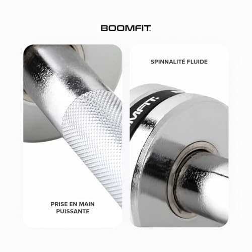 BOOMFIT Barre Olympique 15 kg (180 cm) | Barre de Musculation Développé Couché et Squat | Charge 205kg | Idéale Home Gym et Haltérophilie | Manchons 50mm – vue 5