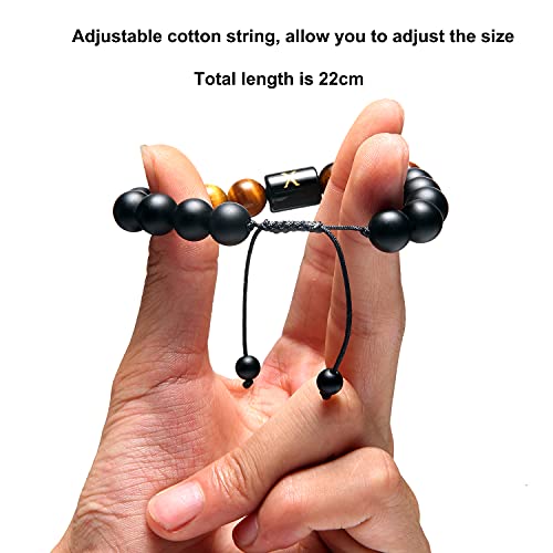Fltsf.h Initial Bracelets For Men Charms Letter Bracelet For Men 10Mm Natural Tiger Eye Black Matte Agate Beads Braided String Bracelet Customize Jewelry Gifts #TOP4