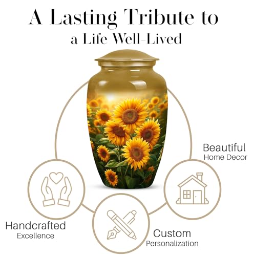 Image of Sunflower Urn for Ashes for Women - Sunset Burial Urns for Ashes for Women - Yellow Sunflower Urn for Human Adult Male and Female - Cremation Urns for Adult Mom and Dad 10inch