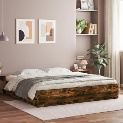 KLYEON Cama con cajones Madera de ingeniería Roble Ahumado 160x200 cm,Estructura de Cama Queen con Cajones Madera de Ingeniería Amplio Espacio de Almacenamiento Camas y somieres