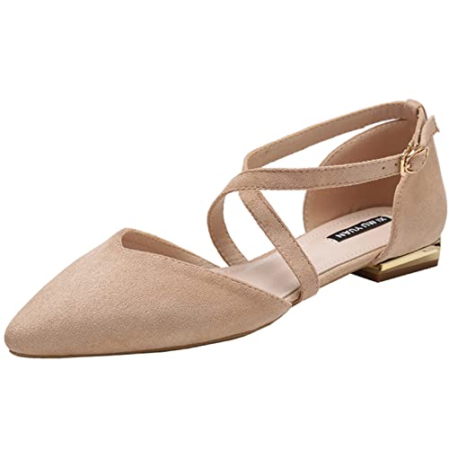 Julymens Women's Pointed Toe Ballet Flats Cross Ankle Strap D'Orsay Mary Janes