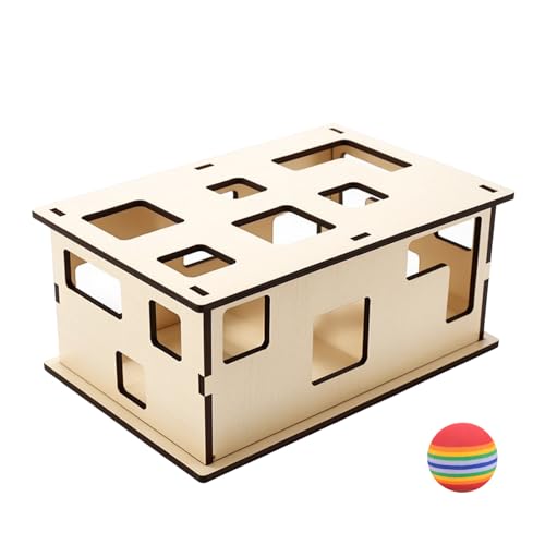 Interaktives Katzenspielzeug Box, Selbstbeschäftigungs-Katzenspielzeug, Katze Karton Box, jagdkatzenspielzeug, 3-in-1 Cat Scratcher Toy für Katzen, Jagd, Spielen, Trainieren, Kratzen