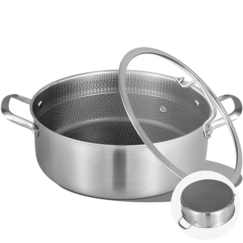 Inqibee 7 QT Hybrid Tri-Ply Stainless Steel Non Stick Sauté Pan with Lid,12 Inch Induction Deep Frying Pan,Large Skillet,Dishwasher and Oven Safe