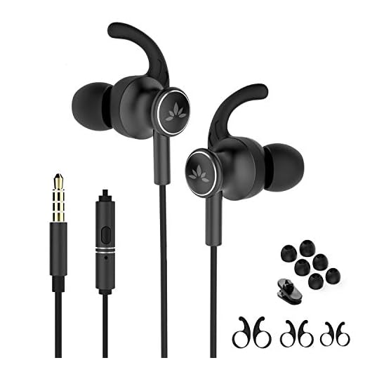 Avantree ME12 Sport öronsnäckor trådbundna med mikrofon, svettsäkra löpning hörlurar med hörlurar, metall in-ear hörlurar för träning gym kompatibel med iPhone Android mobiltelefoner PC
