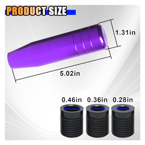 KITUREK 5\" Heavy Weighted Shifter Knob, Universal Aluminum Alloy Car Gear Lever Metal Stick Shift Handle, Shifter Knobs Retainer for Manual Automatic Vehicles with 3 Adapters (Purple)