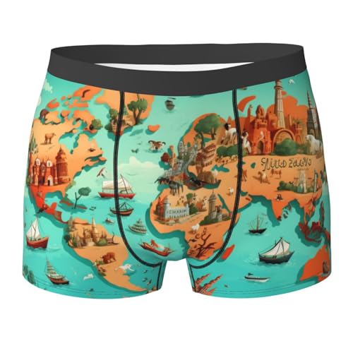 Men's Boxer Briefs World Map Sea Pattern Underwear For Men Soft Elastic Boxer Shorts For Boys Adult