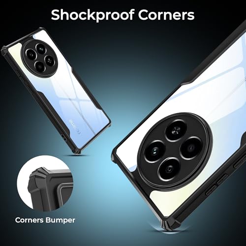 Image of A rtistque Clear Hard Transparent Acrylic Armor Anti-Drop Shockproof TPU Edge Back Cover Case for Realme 12 - Black