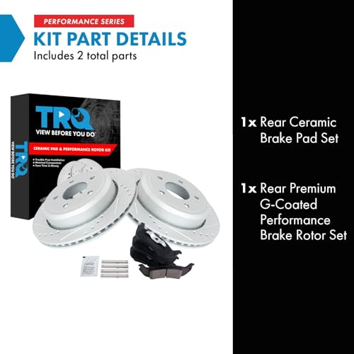 Image of TRQ Performance Rear Brake Pad and Rotor Set Ceramic Drilled Slotted G Coated Rotors Compatible with 2005-2011 Ford Crown Victoria 2005-2011 Mercury Grand Marquis