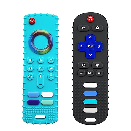 Image of ERSIHUA 2-Pack Silicone Baby Teething Toys, TV Remote Teethers for 18 Months Infant, Fire TV Remote Shape Toddlers Silicone Teethers for Boys and Girls Sensory Toy