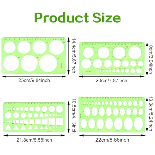 4 Stück Kreisschablone zum Zeichnen,Ymapinc Transparente Geometrische Schablonen Großes Rundes Geometrisches Schablonenlineal Lochschablone für Gebäude Büro Zeichnen Messen
