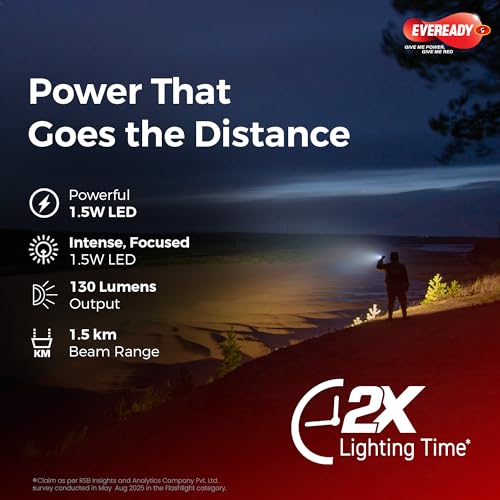 Image of Eveready DL09 Lumimax, 1.5W Emergency Torch, Durable Virgin ABS Plastic Body, Bright White LED Torch, Free 3 AA Ultima Batteries Packed Inside, Pack of 1