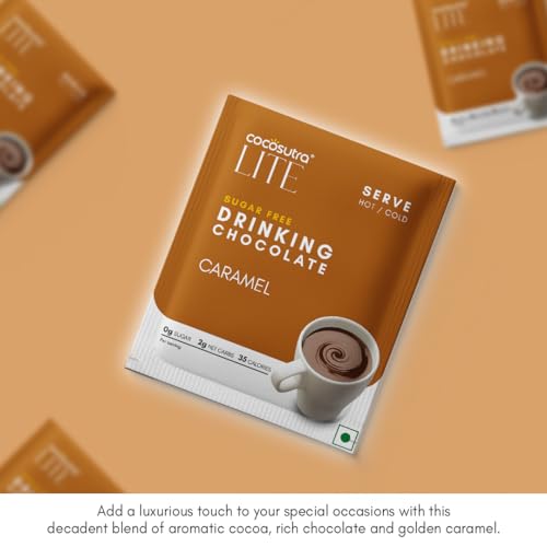 Image of COCOSUTRA Sugar Free Drinking Chocolate Mix | Caramel | 20 Single-Serve Sachets (20g Each) | Low Carb, Low Calorie | Stevia & Erythritol Sweetened | 400g