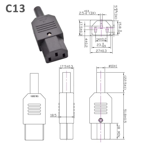 Enchufe IEC 320 C13 C14 robusto de 3 pines para reparación de cables de alimentación 6