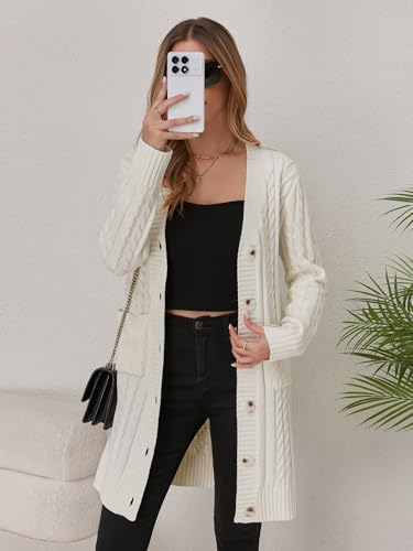 Image of Womens Cardigan Sweaters Cable Knit Sweater 2026 Fall Winter Chunky Open Front Button Down Coats with Pockets
