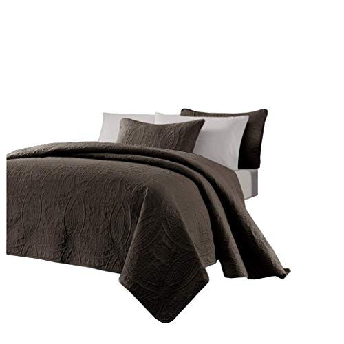 Chezmoi Collection Austin 3-Piece Oversized Bedspread Coverlet Set (Queen, Chocolate) #TOP1