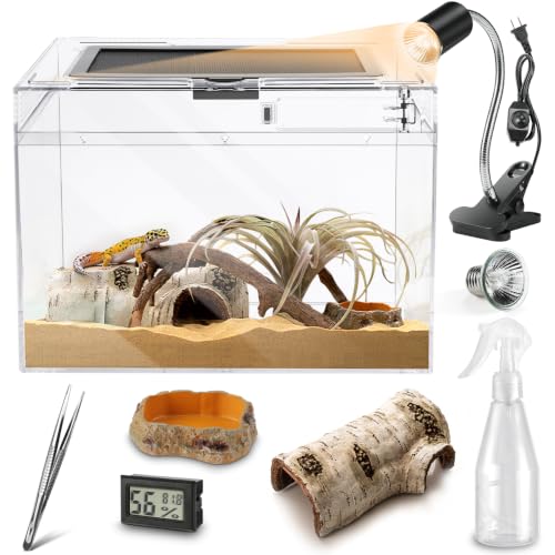 HELIME Reptile Tank 7 Piece Starter Kit with Escape Proof Locking Lid Large