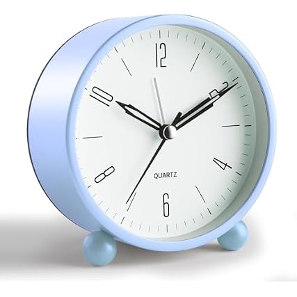 Analog Alarm Clock, 4 inch Super Silent Non Ticking Small Clock with Night Light, Battery Operated