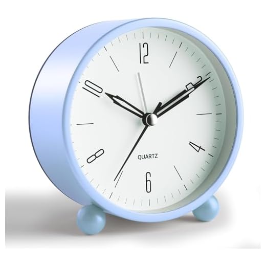 JALL Analog Alarm Clock, 4 inch Super Silent Non Ticking Small Clock with Night Light, Battery Operated, Simply Design, for Bedroon, Bedside, Desk, (Sky Blue)