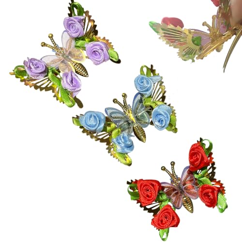 3 piezas clips de cabello con mariposa móvil 3D miniatura 1