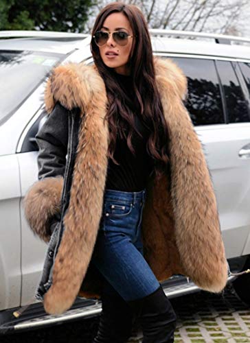 image for Aofur Plus Size Women's Long Hooded Parka Coat Warm Winter Overcoat Fa