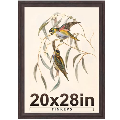 Image of 20x28 Picture Frame Walnut Brown with Black Back Board, Curved Extra Wide Edges, Wooden Vintage Style Poster Frame 20x28 for Wall Decor.