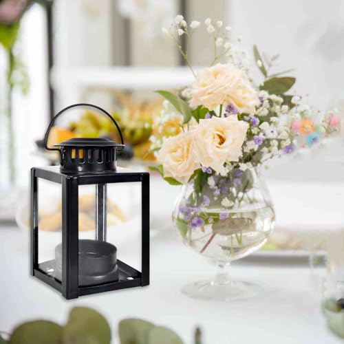 Black Lanterns Decorative Indoor,Hanging Wedding Hurricane Lantern with Clear Glass Farmhouse Candle Holder for Living Room Front Porch Table Mantle Garden Wall Decorations - Image 3