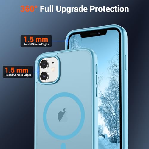 Image of SUPFINE Magnetic for iPhone 11 Phone Case (Compatible with MagSafe) (Military Grade Drop Protection) Slim Translucent Matte Shockproof with Anti-Fingerprint Phone Case,Light Blue