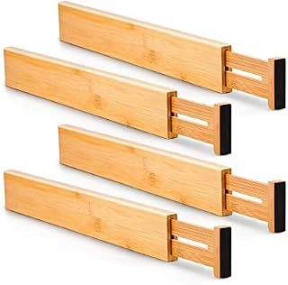 Utoplike Bamboo Kitchen Drawer Dividers (42.7-55.4 cm), Adjustable Drawer Organisers, Spring Loaded Kitchen Utensil Drawer Organiser ,Drawer Divider (4 Pack), Clothes,Bathroom,Baby Drawer