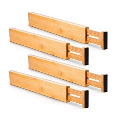 Utoplike 4 pcs Bamboo Kitchen Drawer Dividers Large, Adjustable Drawer Organizers, Spring Loaded, Works in Kitchen, Dresser, Bathroom, Bedroom, Drawer, Desk