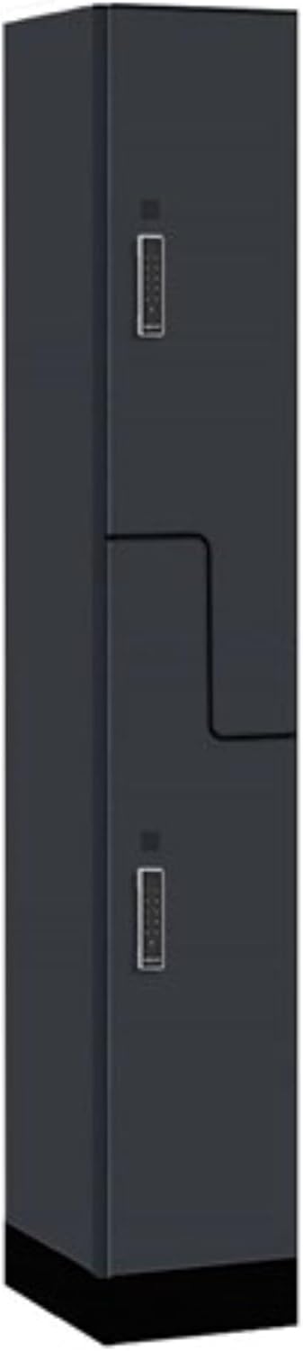 Salsbury Industries 12" Wide Premier Wood Locker-Double Tier 'S' Style-1 Wide-6 Feet High-15 Deep-Carbon Mesh-Black Electronic Locks