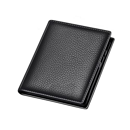 Trifold Wallets for Men- Real Leather Wallet Blocking with 14 Card Slots, 2 Dollar Pockets, 2 ID Windows, Black