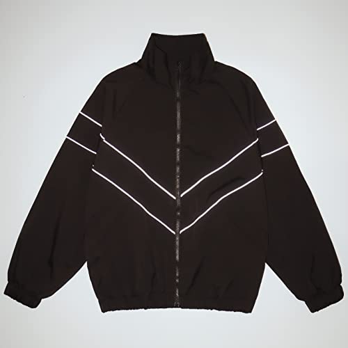 Men Streetwear Reflective Striped Track Jacket Coat Zipper Up Windbreaker3
